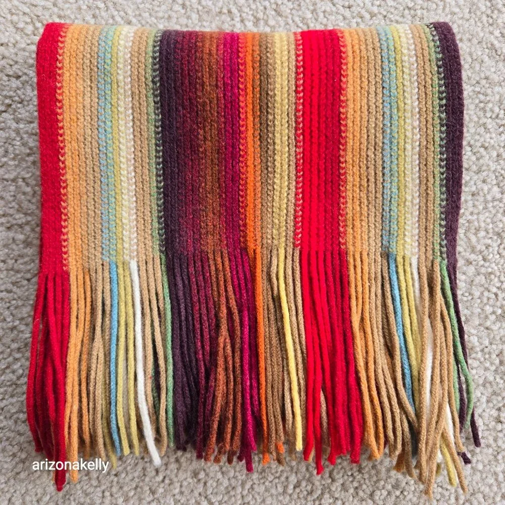 Wool Hand Knit Stripe Scarf William Brunton Scotland